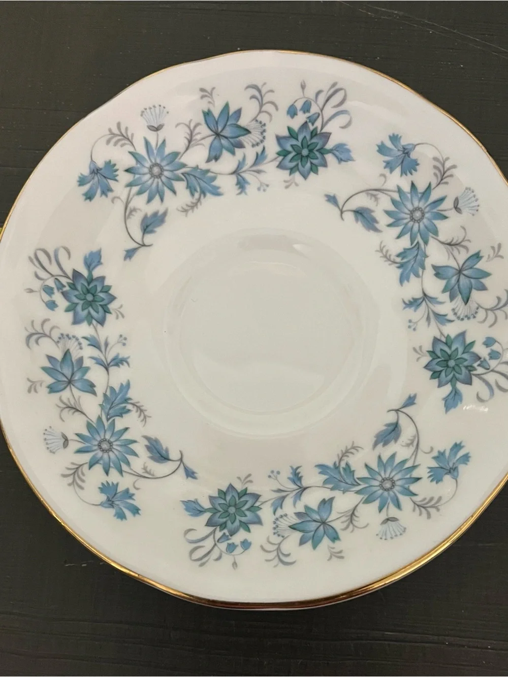 Colclough Braganza Blue Floral bone china Teacup and Saucer with Gold Trim